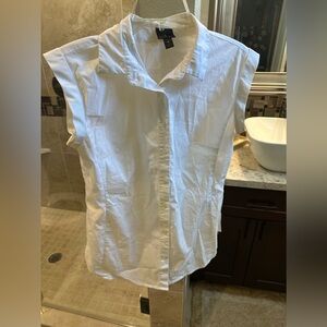 Worthington White Short Sleeve Button Up Workwear Top | size medium